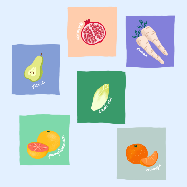 Exemple de fruits et légumes illustrés