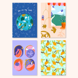 Carte postale illustrée A6 double + enveloppe