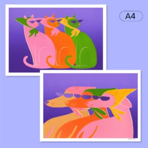 Tirage fineart A4 Illustration Whippet et Cat with attitude